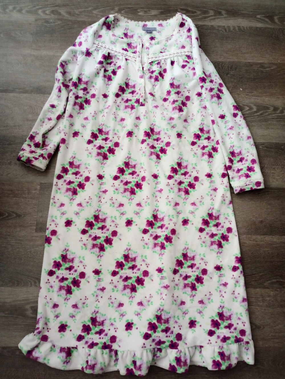 Floral Flannel Nightgown with Ruffle Hem, By Laura Scott, Size S,  Lightly Used